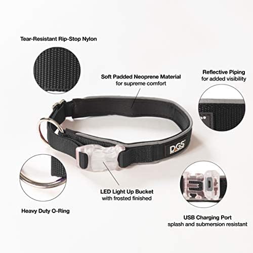 Dog Gone Smart Pet Products Super Bright LED All Day & Night Wear Safety Comet Collar Dogs, Adjustable Breathable Strong Nylon, Puppies, Large, Medium, Small