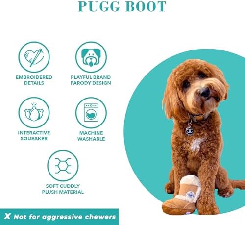 Haute Diggity Dog Pugg Boot Plush Dog Toy, Designer Parody Stuffed Chew Toy