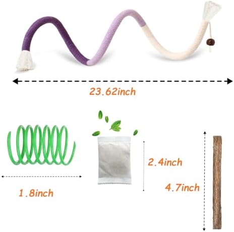 Cat Toys Chew Ropes, Silvervine Sticks Catnip Rope Toys with Refillable Natural Catnip for Cats Dental Care, Safe Teeth Cleaning Toy for Indoor Cat Kitty Kicker Toy Interactive Catnip Kitty Toys