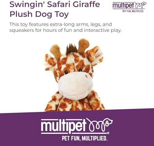 Multipet Swingin Safari Giraffe Dog Plush Toy - Squeaky Toys for All Dogs - Extra Soft Plush - for Cuddling & Playing - Cute Dog Pet Toy (19", 5 Squeakers)