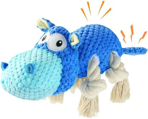 TOOPTATE Hippo Squeaky Dog Toy, Blue, Medium