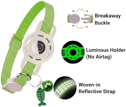 Glow AirTag Cat Collar, Breakaway Reflective Adjustable Kitten Collar