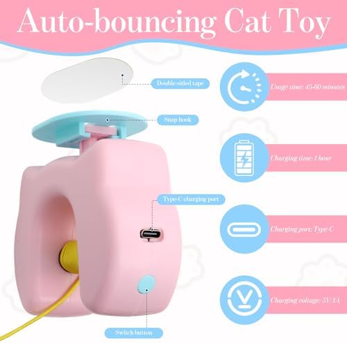 Cat Toys Interactive, Kitten Hanging Toys for Indoor Cats with 1*Caterpillar & 2*Flying Bird Toy, Automatic Door Frame Cat String Toy for Bored Indoor Adult Cats,Detachable,Rechargeable Design