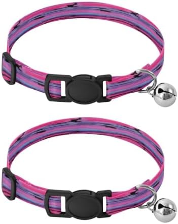 2 Pack Cat Collar Stripes Collars with Bell, Adjustable 10.6 to 17.1 Inches