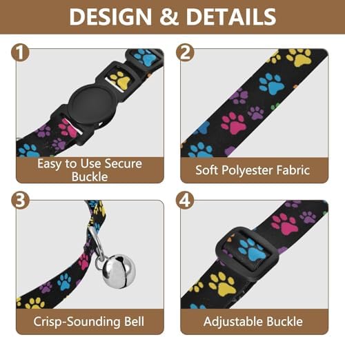 Paw Black Collar with Bell for Dog Puppy 2 Pack Cat Collars Adjustable 10.6 to 17.1 Inches