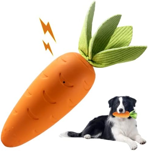 HEYKEY Dog Squeaky Chew Toys, Indestructible Suitable for Aggressive Chewers, Durable Natural Rubber Carrot Dog Toys Milk-Flavored Dog Teeth-Cleaning Toy for Puppy Medium Large Dogs, Orange