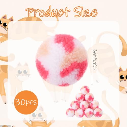 30Pcs Cat Pom Poms, 1.2inch Small Cat Pom Balls