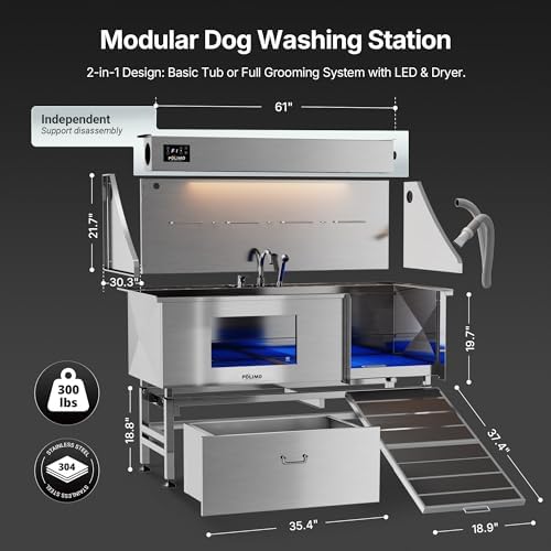 Dog Washing Station with Pet Dryer, 304 Stainless Steel Pet Wash Sink