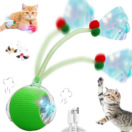 Speedy 2.0 Tail Interactive Cat Toys for Indoor Cats, Automatic Cat Toy with Elastic Mesh Tail, Electric Rolling Ball on Carpet, Chirping and Motion Activate Cat