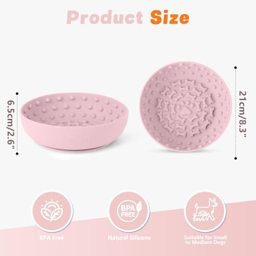 Dog Lick Bowl, Silicone Slow Feeder Dog Bowl with Strong Suction, Pink