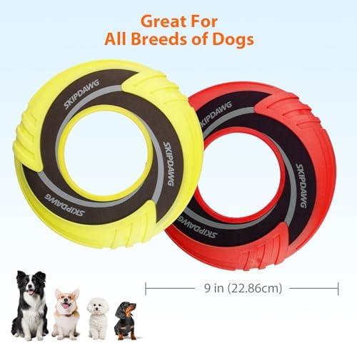 SKIPDAWG Dog Flying Disc Tug Toys 2 Pack, Light Fetch Toy for Outdoor Play