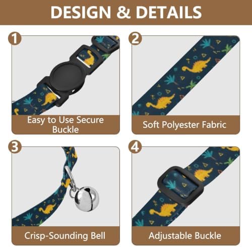 Colorful Cartoon Dinosaurs Green Kitten Collars 2 Pack Adjustable Pet Collar Length 10.6" to 17.1"