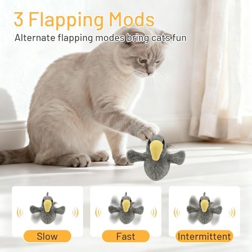 Puffluv Flapping Cat Toy,Interactive Shoebill Flapping Bird,CAN NOT Fly Auto Chirping & Beating Wings 6 Modes, USB Charging with Catnip for Indoor Kittens Active Fun