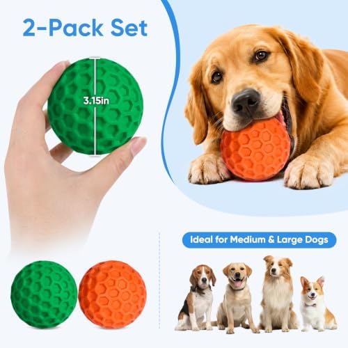 Squeaky Dog Balls for Aggressive Chewers 2 Pack, Interactive Dog Toys for Aggressive Chewers, Squeaky Balls for Dogs, Durable Dog Chew Toys for Medium Large Dogs, Funny Outdoor Dog Toys for Relax