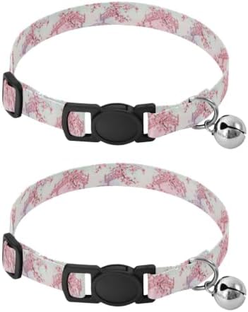 Cherry Blossom Branches Flowers Lightweight Pet Collar for Cats and Dogs, 2 Pack Puppy Collar with Bell
