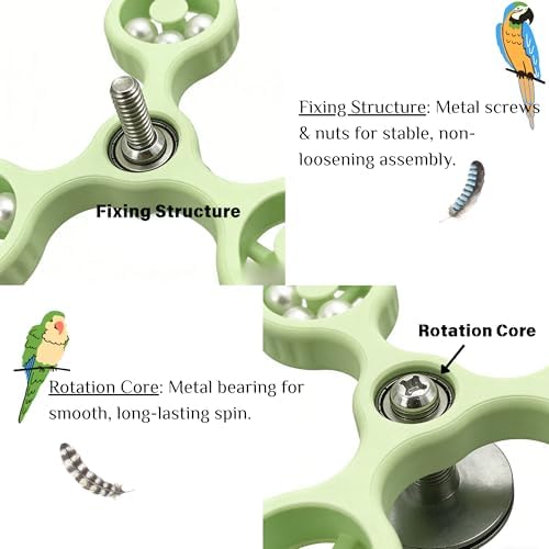 Spinning Bird-Toys Bird Cage Toys & Bird Perch Parrot-Parakeet Budgie Cockatiel Conure Macaw Chicken Parrot Enrichment Cage Accessories Small Animal Chewing Toy (Green Spinner)