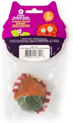 Mad Cat Roll Around Reindeer Catnip Bobbler Soft Plush Cat Toy, Pack of 1