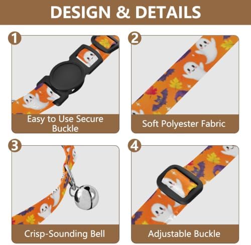 Halloween Cats Pumpkins Soft Cat Collar, 2 Pack Collar with Bell for Dog Puppy