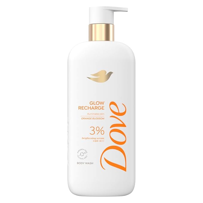 Dove Serum Body Wash Glow Recharge illuminates & Exfoliates skin with brightening Vitamin C Serum 18.5 Fl Oz (Pack of 4)