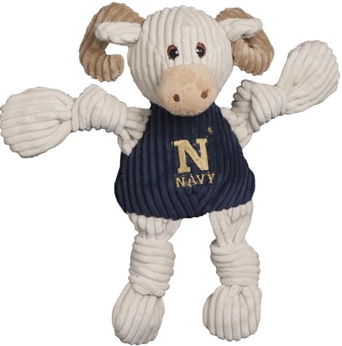 HuggleHounds Plush College Mascot Corduroy Durable Squeaky Knottie, Dog Toy, Great Dog Toys For Aggressive Chewers, Navy Bill the Goat, Small