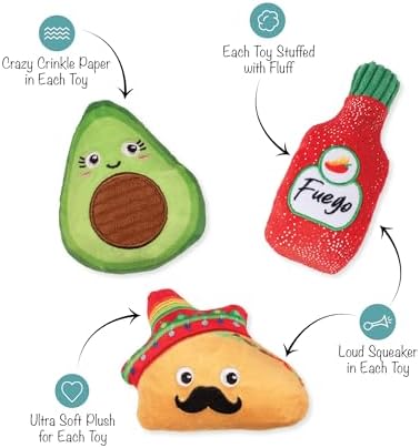 Fringe Studio Plush Dog Toy, 3 Pieces Set, Taste THE Heat, Pet Shop Collection (662151)