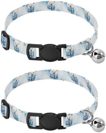 Watercolor Cute Bears Soft Polyester Pet Collar, 2 Pack Bell Collar for Small Dogs