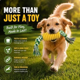 Corn Shaped Dog Chew Toys with Rope, Dental Cleaning Interactive Toys for Puppy Teeth Care, Chews for Aggressive Chewers Small Medium Large Breed Dogs