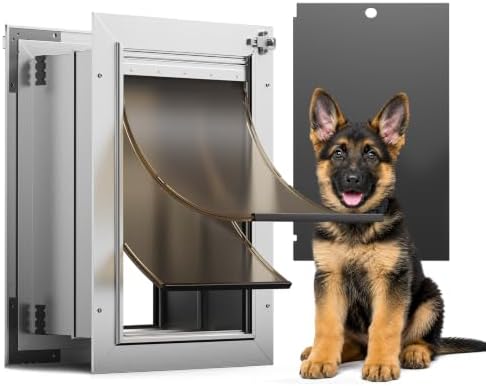 Dog Door for Wall, Medium Doggy Door, Heavy Duty Cat Pet Door, All Aluminum Frame, 2 Magnetic Flaps, Energy Efficient, Sliding Lock Panel, Easy to Install (Pets Up to 45 LB) | 2 Magnetic Flaps, Energy Efficient, Wide Telescoping Tunnel, Closing Panel &...