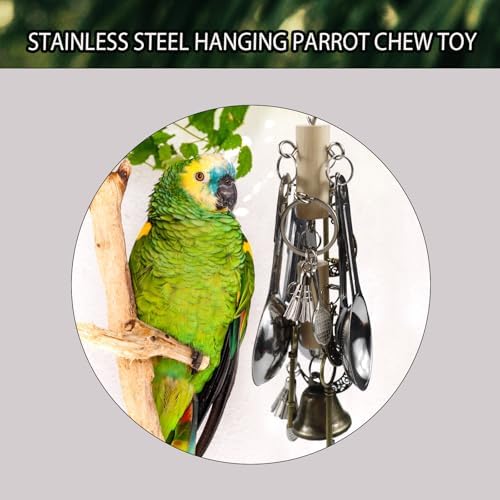 Kenkont Metal Spoon Bell Parrot Toy, Hanging chew Toy