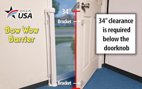 Bow Wow Barrier 28-Inch Café Retractable Exterior-Door Barrier for Pets | USA-made Smart Retract hardware-mounted barrier for exterior doors; opens with the door to help keep dogs & cats inside