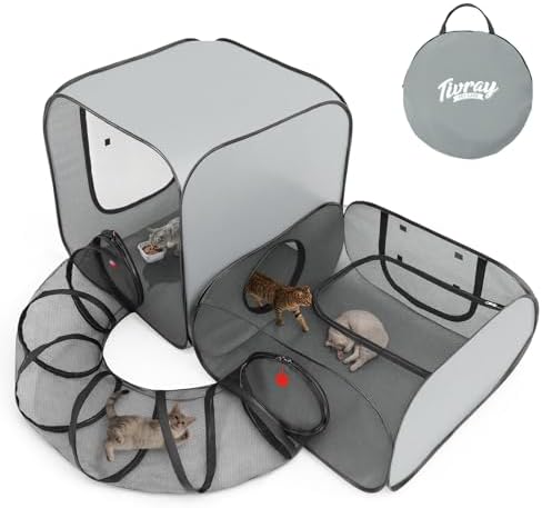 Cat Playpen, 3-in-1 Pop-up Outdoor Cat Enclosure, Gray