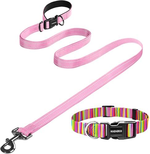 Puppy Dog Collar & Hands-Free Dog Leash Adjustable Length 5-8 Ft Adjustable Nylon Collar with Quick-Release Buckle