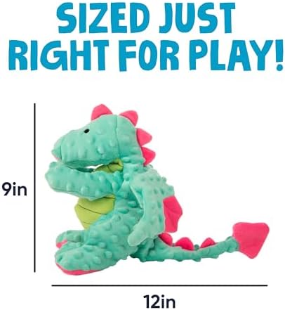 goDog Dragons Squeaky Plush Dog Toy with Chew Guard Technology, Durable Fabric & Squeaker for Active Play, Seafoam, Large