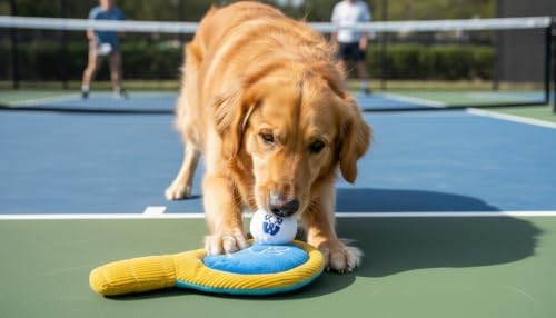 PAWTY Pickleball Set Dog Toy – Plush Pickleball Paddle with Bouncy Ball – Funny Interactive Fetch & Tug Toy for Dogs – Sports-Themed Dog Toy Set for Small & Medium Dogs
