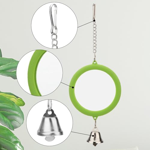 Hypeety Bird Mirror Toy with Bell Interactive Parrot Hanging Mirror, Green