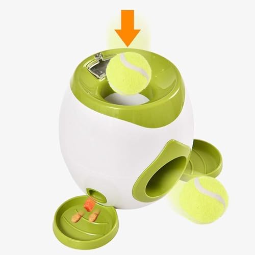 Interactive Dog Training Toy, Dog Tennis Ball Food Reward Machine with Automatic Treat Dispenser, Rechargeable Tennis Ball Throwing Machine for Small to Medium Dogs (Green)