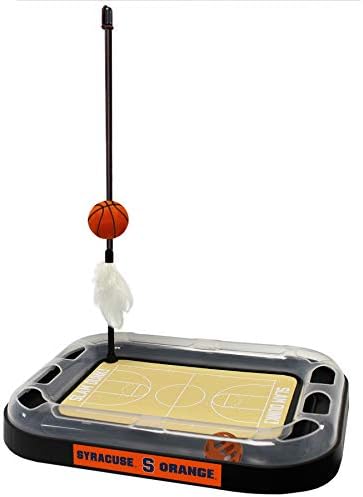 NCAA Syracuse Orange Basketball Court Cat Scratcher - Plush Basketball & Feather Cat Toy, Interactive Ball with Jingle Bell