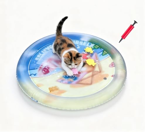 Upgraded Thickened Cat Water Bed Interactive Cat Toys Pet Play Mat Water Pad for Indoor Cats Multiple Breeds Stress Relief (Blue, Small(L25.5XW25.5Inch))
