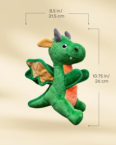 Squeaky Dog Toy Durable Green Dragon Stuffed Toy with Reinforced Stitching for Interactive Play Chewing & Fetch Small, Medium & Large Dogs