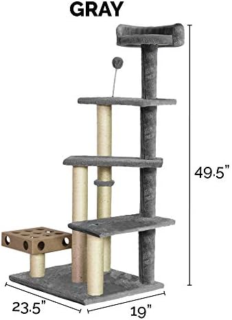 Furhaven 49.5" Tall Cat Tree for Indoor Cats, Ft. Sisal Scratching Posts, Plush Ball Toy, & Busy Box Toy - Tiger Tough Play Stairs Interactive Playground Tower - Gray, One Size