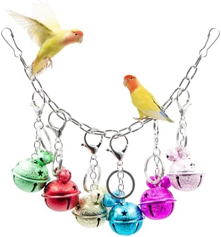 Oooct Bird Swing Bells Toys, Colorful Parrot Metal Bells, Hanging Bird Chewing Toys, Bird Cage Accessories, Suitable for Small to Medium Birds Budgie Lovebirds Conures Parakeets Cockatiels