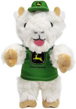 JohnDeere Goat Plush Toy for Dogs and Cats with Squeaker, Wearing a John Deere Jersey! Safe, Fun & Sporty Goat Shaped Dog Chew Toy, Interactive Pet Toy, Plush Teddy Bear for Pets