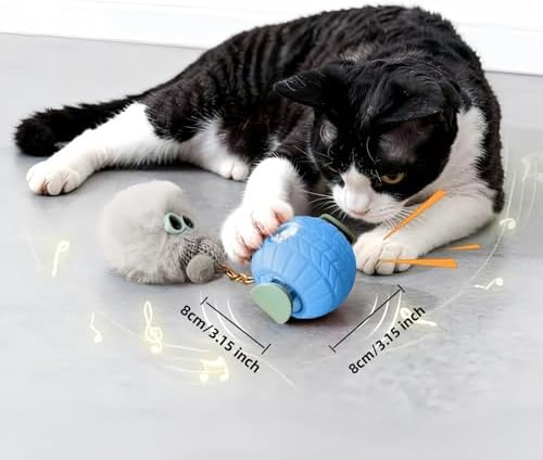 Nicbeypole Intelligent pet Toy Ball, Used for Interactive Chasing of Cats or Dogs, with Battery Display on the Screen, can be remotely Turned Off, Equipped with Bird Songs, self Entertainment (Blue)