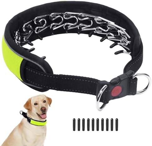 Martingale No Pull Dog Collar for Large Medium Dogs Training Walking, Heavy Duty Nylon Reflective Adjustable Anti Pull Slip Collar with Buckle M Green