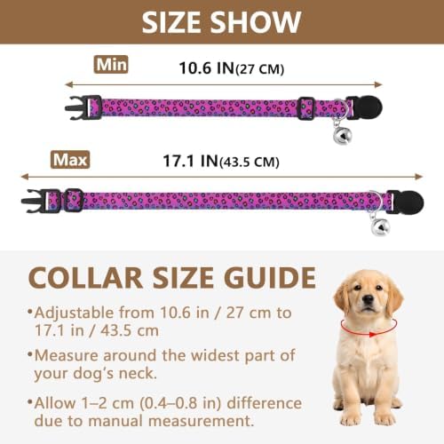 Colorful Leopard Spots Rainbow Gradient Breakaway Cat Collars with Bell 2 Pack Cat Collars Adjustable Length 10.6" to 17.1"