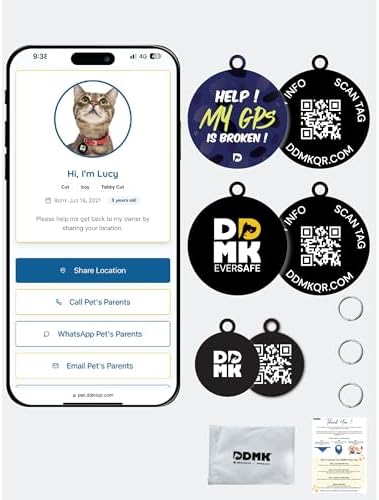 DDMK Smart Pet Tag Set | Includes 3 Tags | QR Code for Instant Alerts | Custom Pet Profiles | Durable & Waterproof | No Subscriptions or Fees |33-Help My GPS is Broken
