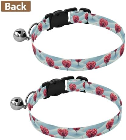 Heart Trees Lightweight Pet Collar for Cats and Dogs, 2 Pack Breakaway Cat Collars with Bell