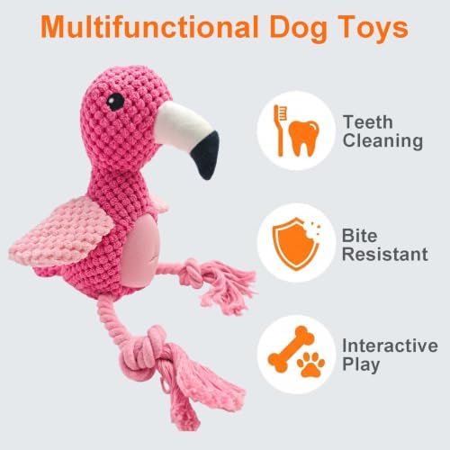 Pink Flamingo Bird Dog Chew Toy, 12.2 in, Squeaker Rope Treat Toy