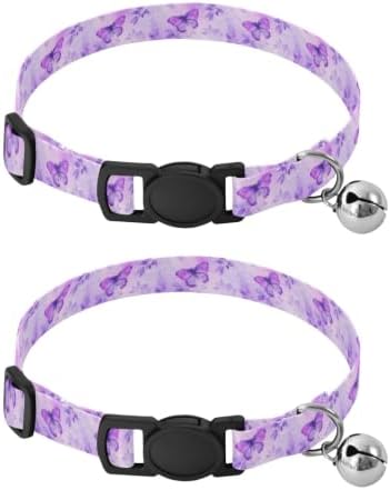 Watercolor Purple Butterflies Easy to Clean Small Dog Collar 2 Pack Soft Cat Collar