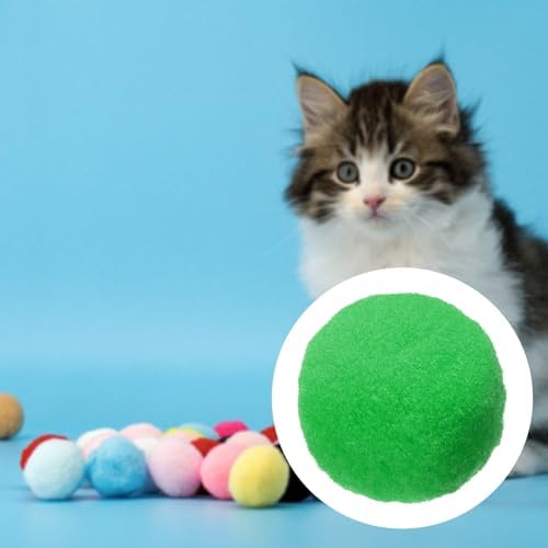 Cat Toy Pom Ball, Interactive Cat Ball Toys Fuzzy Pompoms (Plush, 1.2Inch, 30Pcs, Fruit Green) for Kittens Pet Enrichment Training Play Indoor